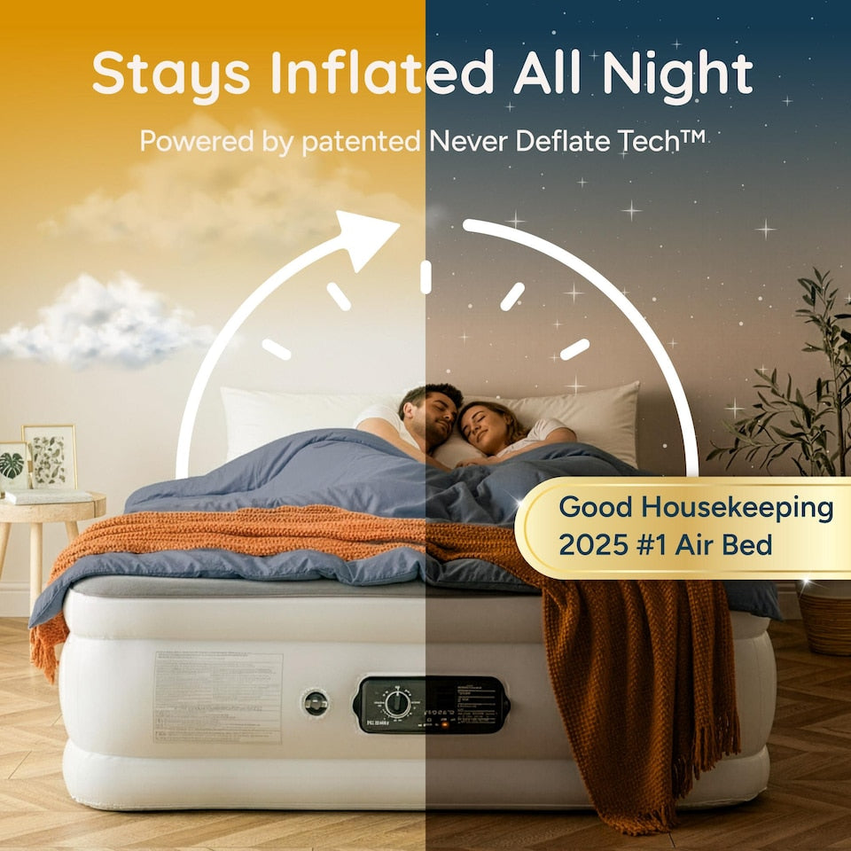 Huddle Dual Built in Pump NEVER DEFLATE Air BED Single Waterproof Mattress New