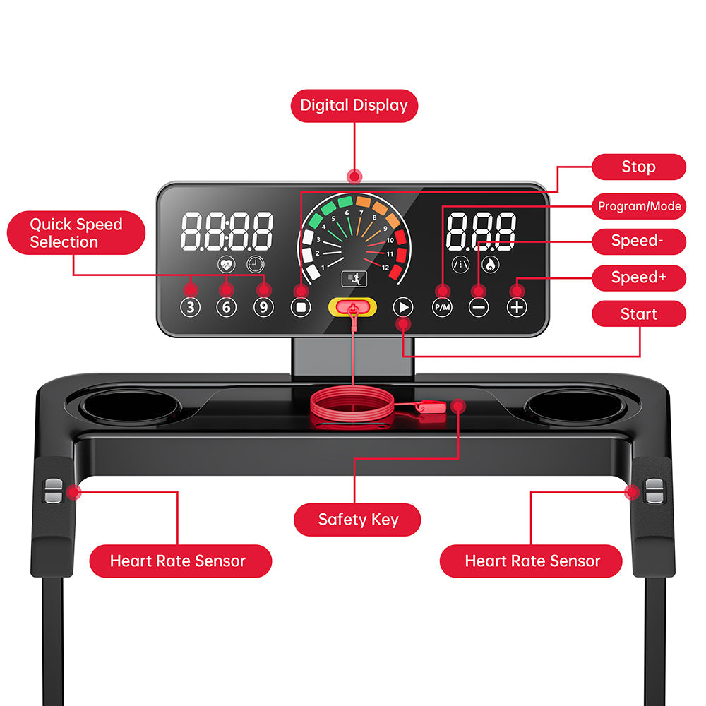 Folding Treadmill Q8, 1-12KM/H, 5% Manual Incline, Touch Control